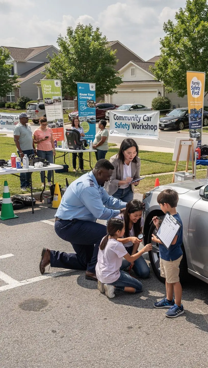 Изображение автомобиля, окруженного знаками дорожного движения, символизирующими страхование ответственности.